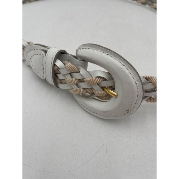 Made In China Accessories - Braided Genuine Bonded Leather Belt With White & Beige Woven Design - Size M